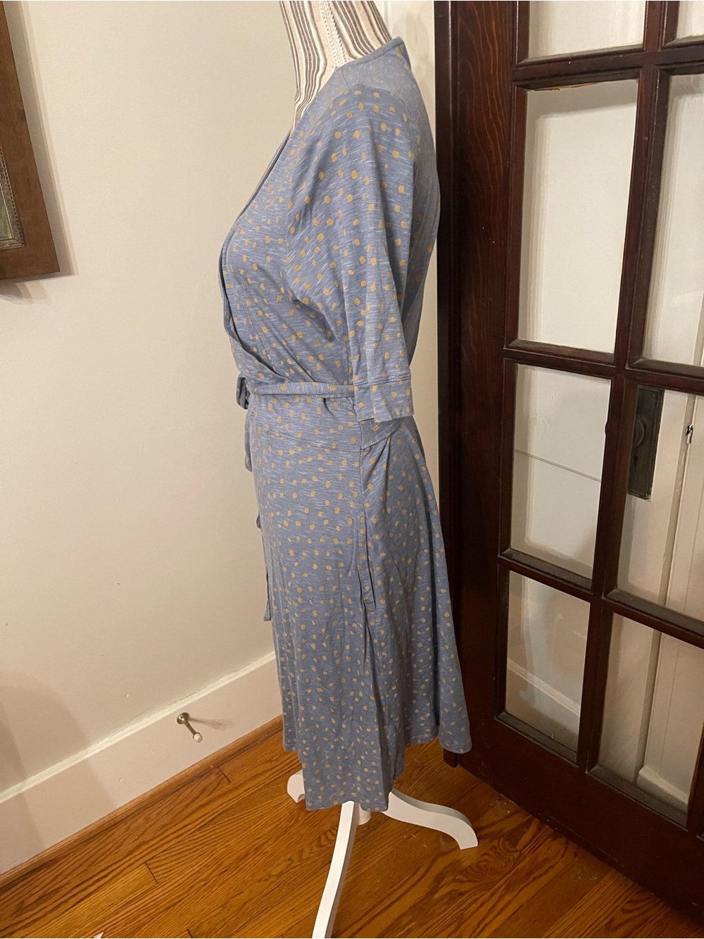 Toad&Co Blue Wrap Midi Dress with Gold Dot Accents - Picture 2 of 4